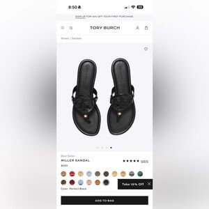 Tory Burch Black Leather Miller Logo Thong Sandals